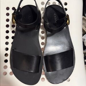 Coach Black Leather Sandals with Gold Accents